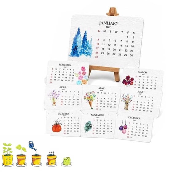 Plantable Seed Calendar 2027 with Stand, Biodegradable Wildflower Paper, Sustainable Monthly Desk Planner for Office Decor