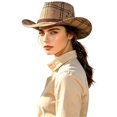 thumbnail image 3 of Cowgirl Cowboy Hat for Women Men Roll Up Wide Brim Fedora Western Hat with Belt Buckle Beach Vacation Summer, 3 of 5
