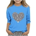 thumbnail image 2 of ATOGUTA Girls Valentine's Day Shirts Casual Kids Fall Winter 3/4 Sleeve Cute Pullover Tops Size 3T-12, Blue, 2 of 5