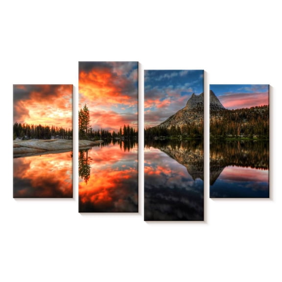 Elephant Stock Yosemite Park Sunset Wall Art - Horizontal Multi Panel Canvas - Living Room Wall Decor - Nature Multi Panel - Orange And Blue Decor - 24" x 14"
