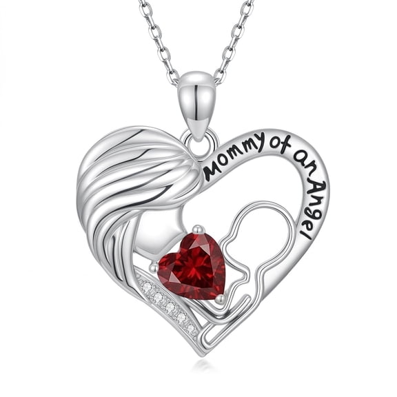 Taioiat Miscarriage Gifts Mommy of An Angel Necklace for Women Mom White Gold Plated Heart Pendant with January Birthstone Loss of Pregnancy Sympathy Jewelry Mothers Day Memorial Gift