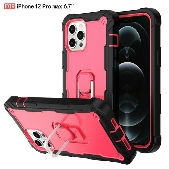 iPhone 12 Pro Max Case - Heavy Duty Hybrid Rugged Dual Layer Protective Shockproof Kickstand Cover with Ring Holder for Apple iPhone 12 Pro Max 6.7", C