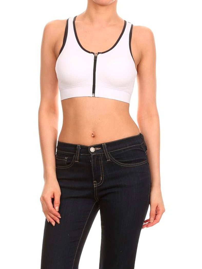 Seamless Performance Style Sports Bra With Front Zipper Open