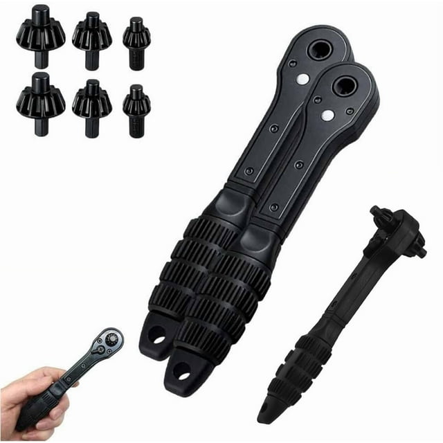 Clé à Ressort 2-en-1 avec Mécanisme à Cliquet Réversible, 3 Clés Interchangeables, Embout à Succion et Poignée Antidérapante pour Perceuses Électriques et Presses à Perceuse Akmoler / Métal, Noir