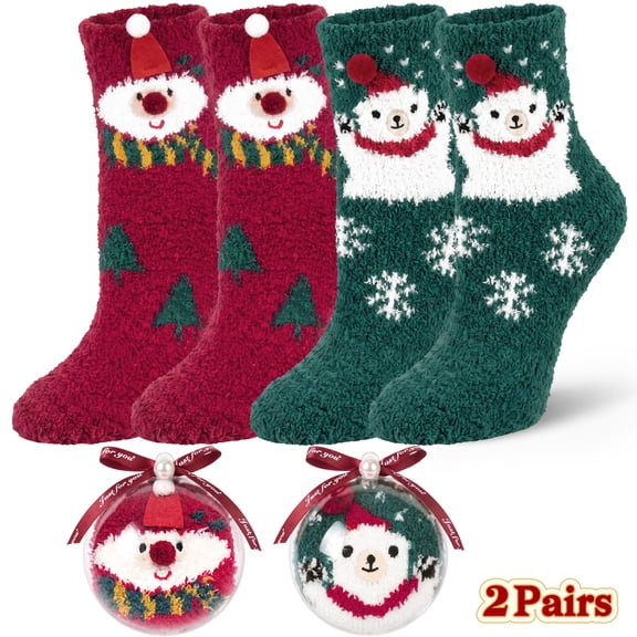 Loritta Secret 2 Pairs Women Fuzzy Socks, Christmas Cozy Fluffy Warm Winter Comfy Gift Socks for Women with Transparent Ball