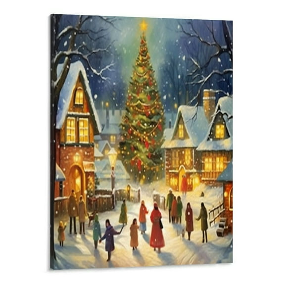 Shiartex Christmas Wall Art - Christmas Tree Pictures For Wall, Winter Wall Art Christmas Canvas Wall Art for Home, Winter Pictures Christmas Poster Framed for Vintage Christmas Decor 16x20 Inch