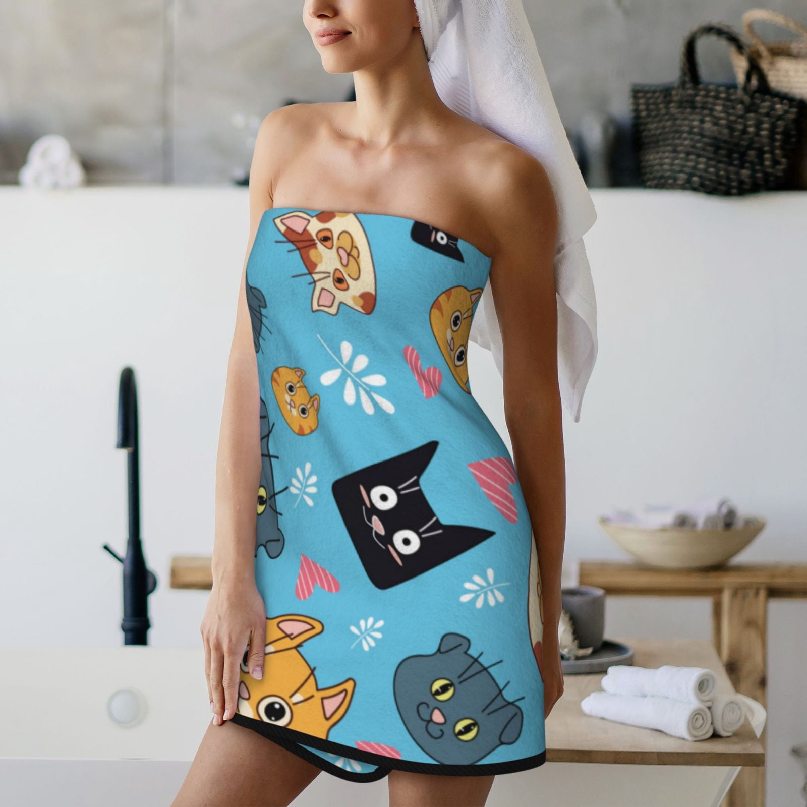 Cotton Bath Towels for Bathroom - Abstract Cute Cartoon Cat Face Microfiber Quick Dry Towels for Body Bath Sheets, Personalized Beach Towel, Soft Shower Towels for Travel Home Beach 27*55in