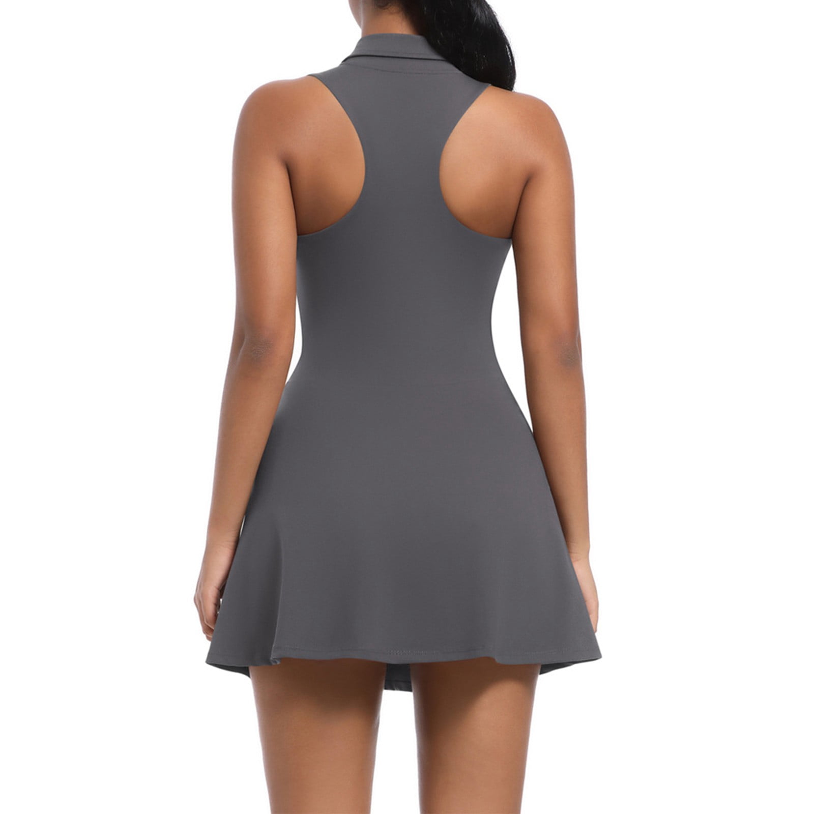 Ayolanni Crew Neck Dresses for Women Tank Midi Sleeveless Dress Y2K Athletic Slim Fit Tennis Solid Color Sundress S