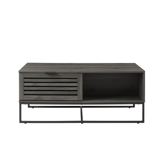 Walker Edison Table Basse Moderne à Lattes en Bois Rectangle avec Tiroir Salon Étagère de Rangement Pouf, 42 Pouces, Gris Ardoise