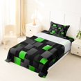 thumbnail image 3 of Manfei Abstract 3D Cube Twin Sheets, Geometric Checkered Bedding, Black and Green, Black Reversible 3pcs1 Flat Sheet + 1 Fitted Sheet + 1 Pillowcase, 3 of 6