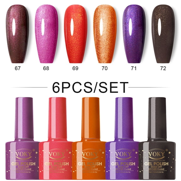 VOKY 6 Colors Metallic Glitter Gel Nail Polish Set, Fall Season Soak Off UV LED Shimmer Nail Gel Kit, 7.5ml Each, Long Lasting Sparkling Manicure for Salon & DIY Home Nail Art