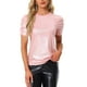 thumbnail image 1 of Camiseta casual de mujer con brillo, cuello redondo, mangas abullonadas y ajuste elástico L Rosa, 1 of 6