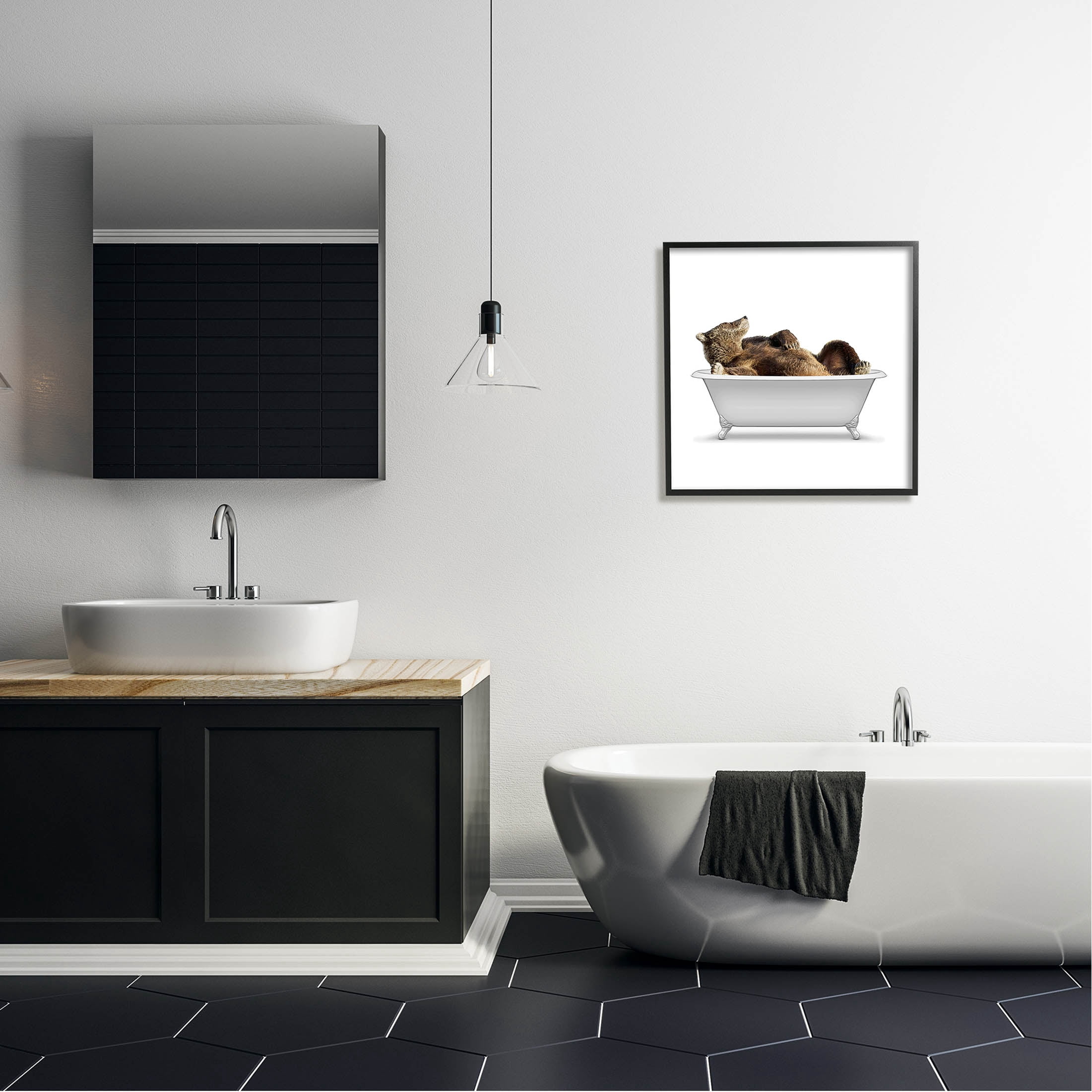 Stupell Industries Bathroom Wildlife Bear in Tub Graphic Art Black Framed Art Print Wall Art, Design by Annalisa Latella