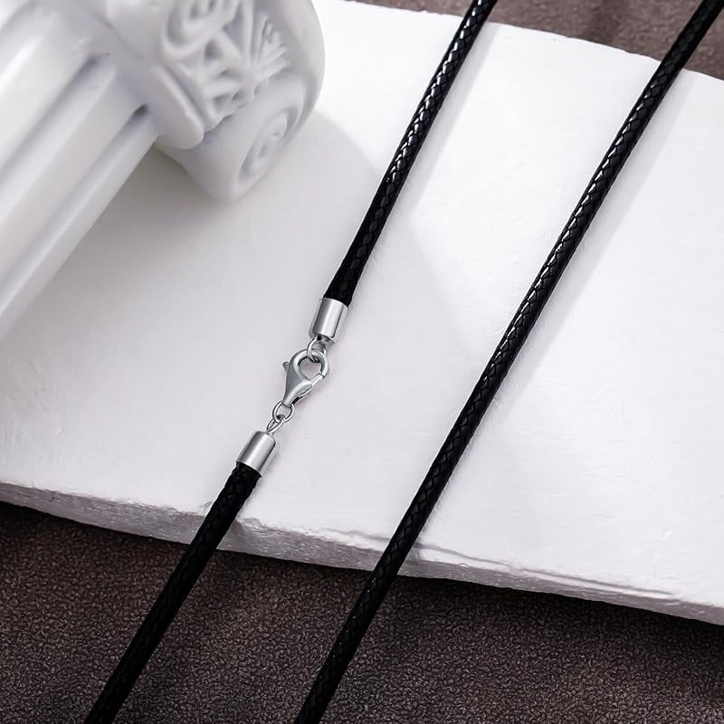 Leather Necklace Cord 2MM 3MM Leather Necklace for Men Women Leather Chain with Sterling Silver Clasp 18, 20, 22, 24, 26 Inches