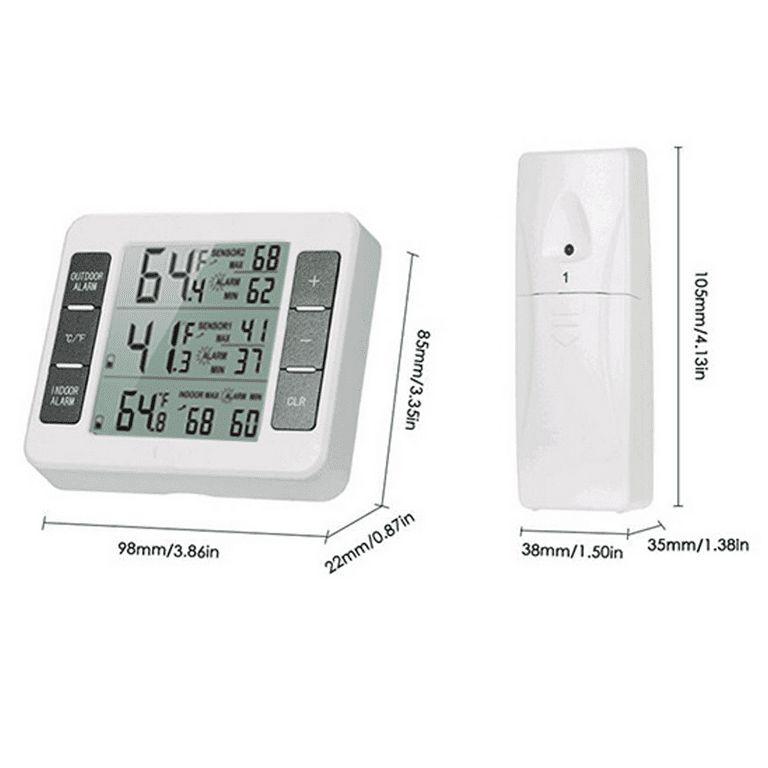 New Version) Refrigerator Thermometer, Wireless Indoor Outdoor Thermometer,  Sensor Temperature Monitor with Audible Alarm Temperature Gauge for Freezer  Kitchen Home 
