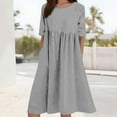 thumbnail image 2 of HXWCHs Robe Courte pour Femme en Mélange de Lin, Robe Décontractée à Manches Courtes avec Poches Latérales GY1 TTTTG, 2 of 5