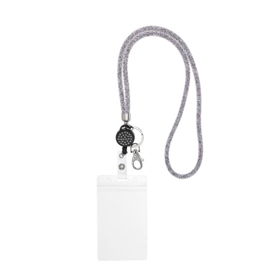 Uxcell Rhinestone Lanyard Crystal Retractable Keys Strap Keychain Grey 1 Set