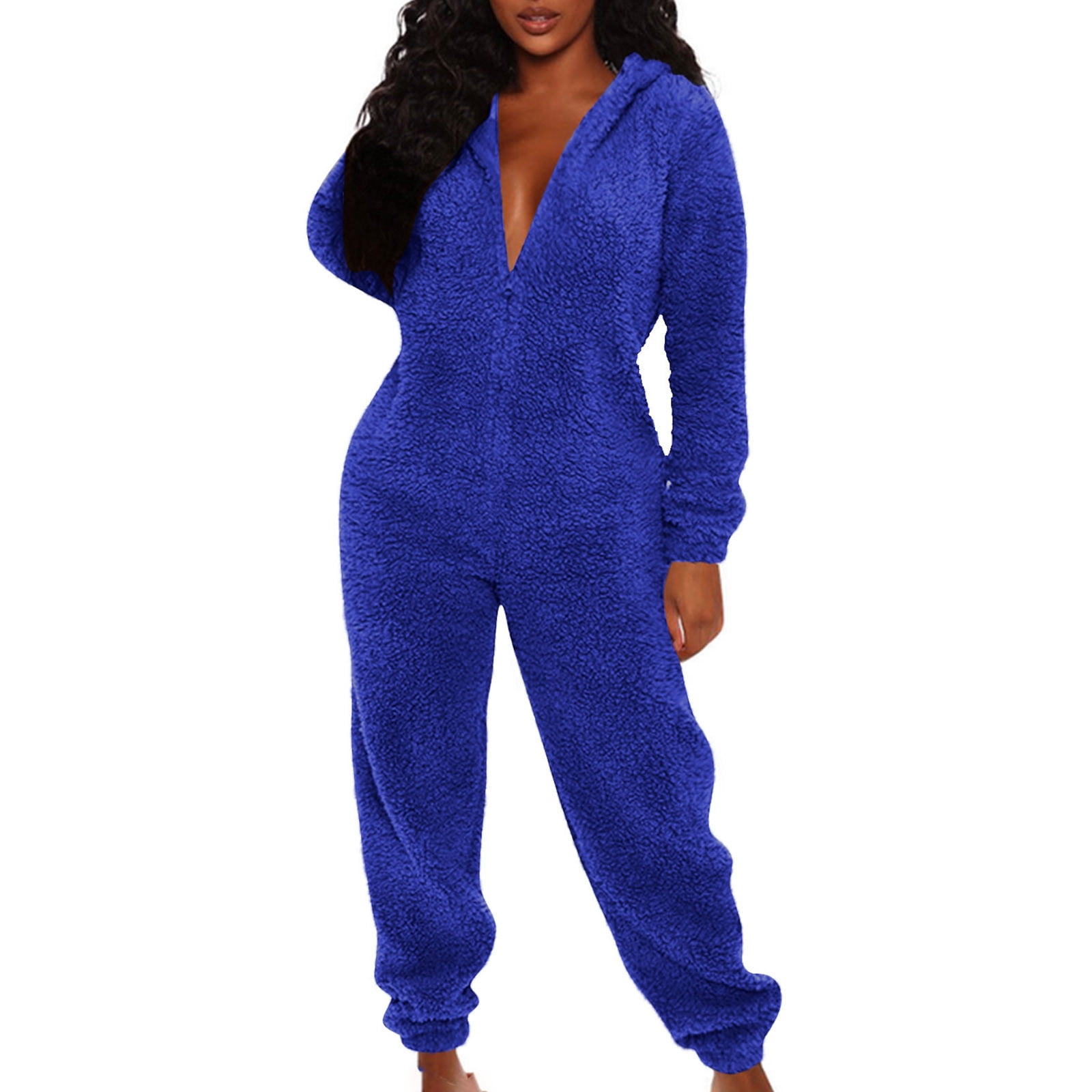Cadancy Fleece Jumpsuit for Women Zip Up Hooded Sherpa Fuzzy Pajamas Long Sleeve One Piece Loungewear Winter Warm Flannel Onesie Outfits 2025