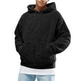 thumbnail image 2 of Momasggi Men's Fuzzy Sherpa Hoodie Loose Cozy Long Sleeve Drawstring Hooded Sweatshirts Solid Color Fall Winter Outdoor Pullover Tops with Pockets Black L, 2 of 6