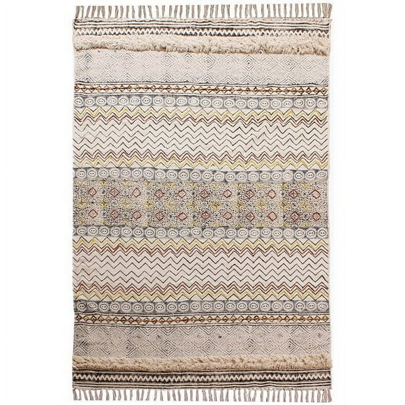 Casavani Indian Handwoven Cotton Durrie Beige Color Carpets Outdoor Rug 12x12 Feet