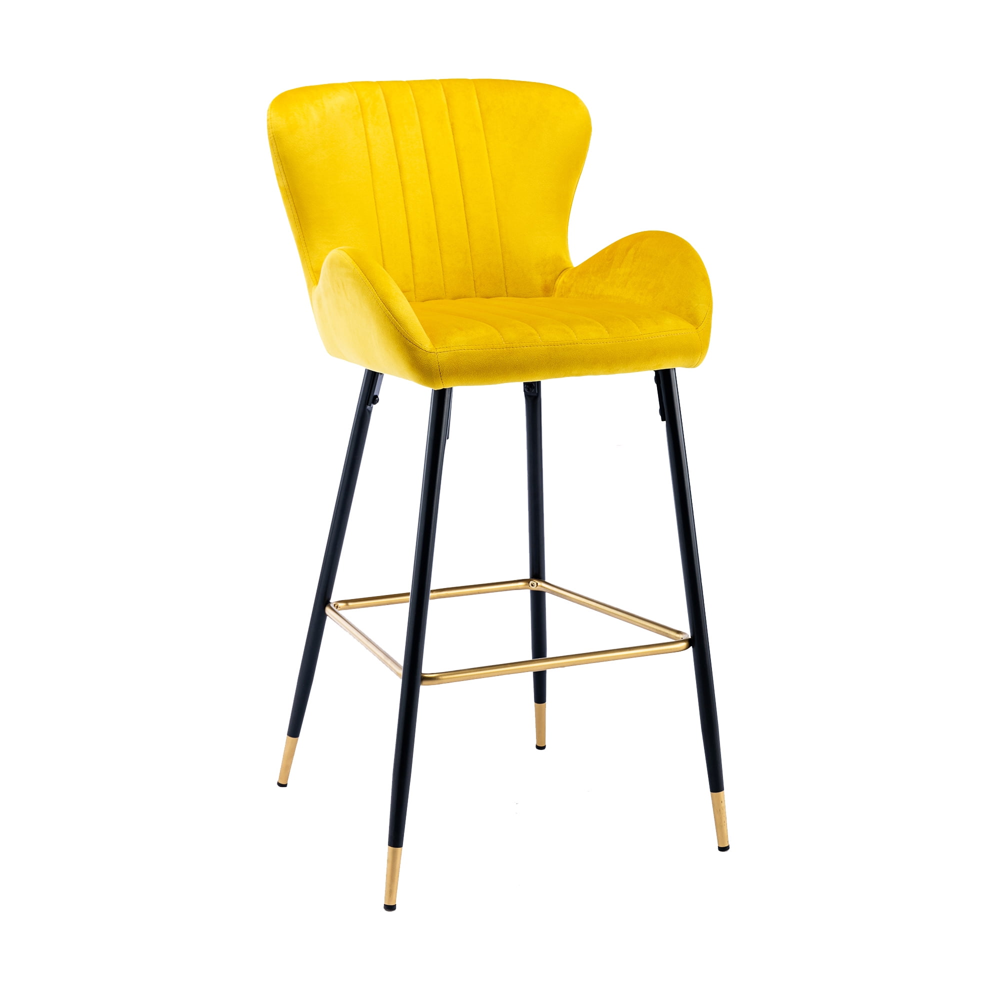 Resenkos Bar Stools Set of 2,Modern Velvet Breakfast Dining Chairs with Back and Footrest(Mustard) Resenkos Bar Stools Set of 2,Modern Velvet Breakfast Dining Chairs with Back and Footrest(Mustard)