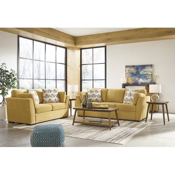 Roundhill Furniture Clareen 2-Piece Living Room Set, Sofa and Loveseat, Sunflower