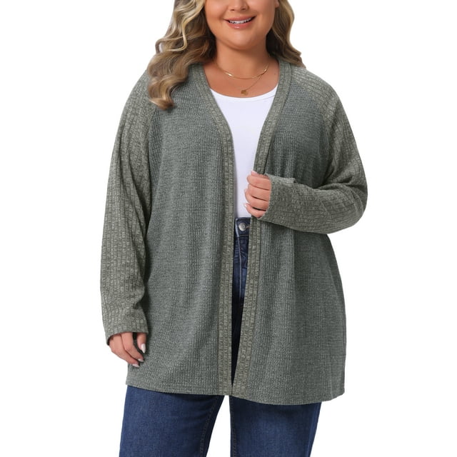 Suéteres de mujer de tallas grandes Agnes Orinda, de manga larga, casuales, sueltos, cárdigans de punto abiertos 3X gris oscuro