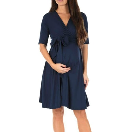 

V-Neck Maternity Breastfeeding Dress Pregnant Women s Nursing Dress Solid Color Clothes Navy Blue S