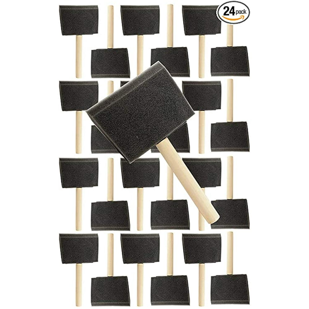 Pro Grade Foam Brushes 24 Piece Set Wooden Brush Handle with 4