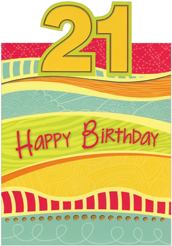 Designer Greetings Rolling Hills of Color Die Cut Top Fold Age 21 / 21st Birthday Card