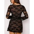 thumbnail image 5 of KelaJuan Women Lace Mini Dress Bodycon Long Sleeve Low Cut See Through Short Dress Sheer Mesh Party Dress, 5 of 6