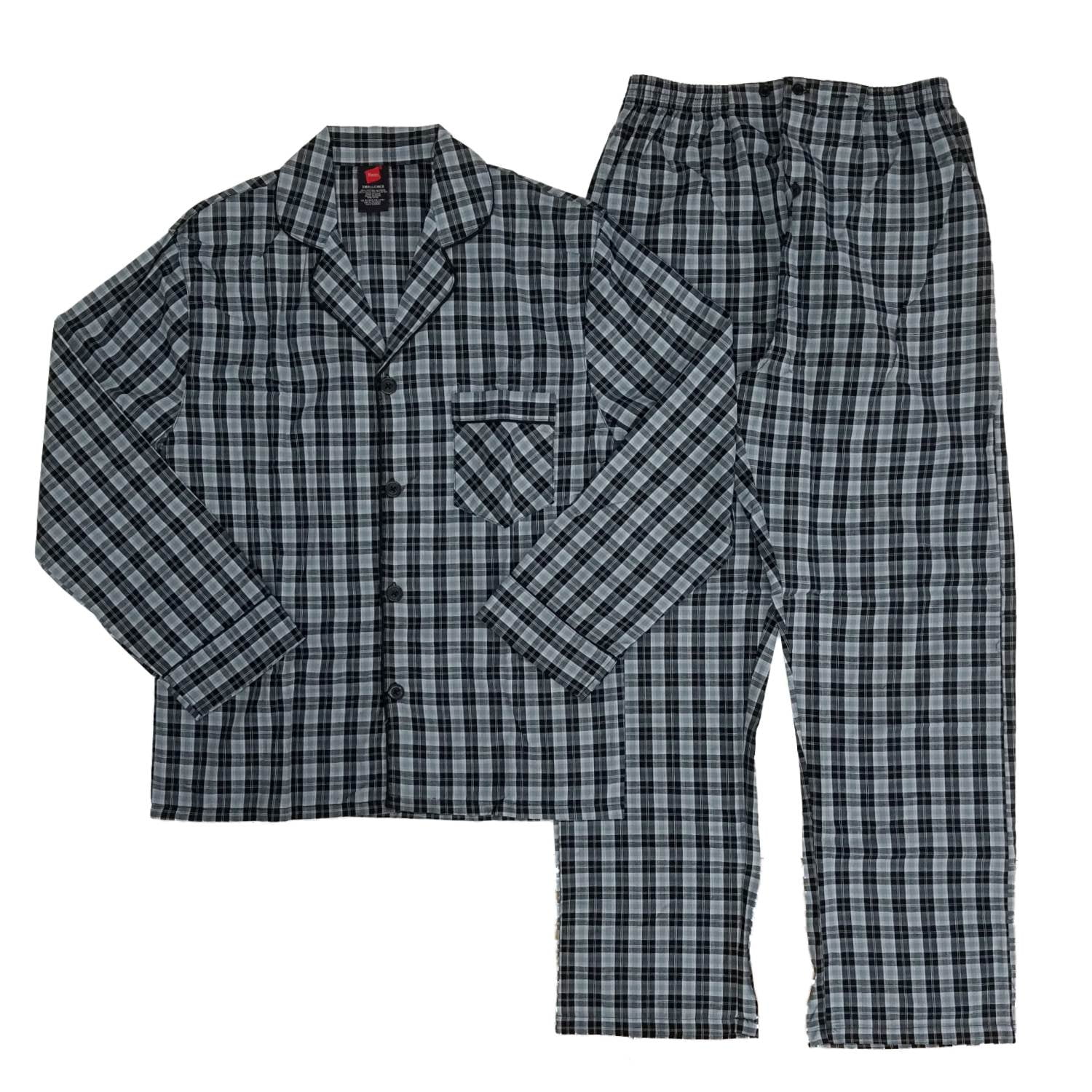Black Plaid Hanes Men's 2pc Flannel Pajama Set 