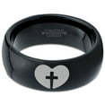 thumbnail image 2 of Tungsten Religious Cross Heart Love Band Ring 8mm Men Women Comfort Fit Black Dome Polished, 2 of 4