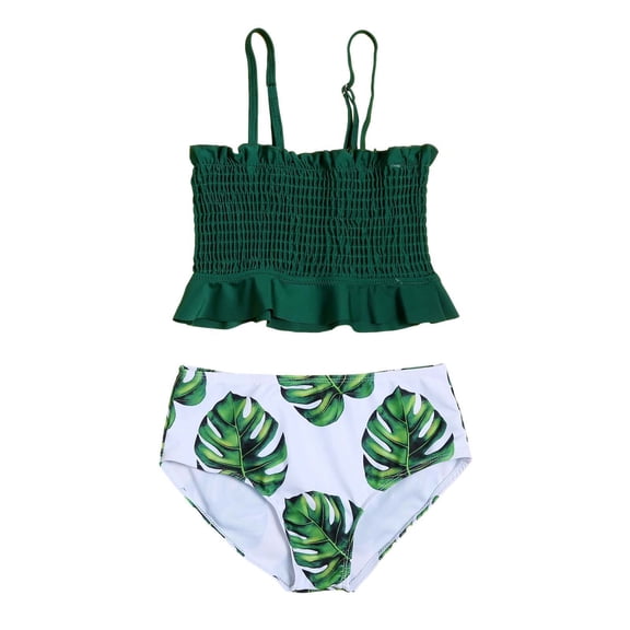 Odeerbi Girls Swimsuit Toddler Bikini pleated solid color printed tube top split