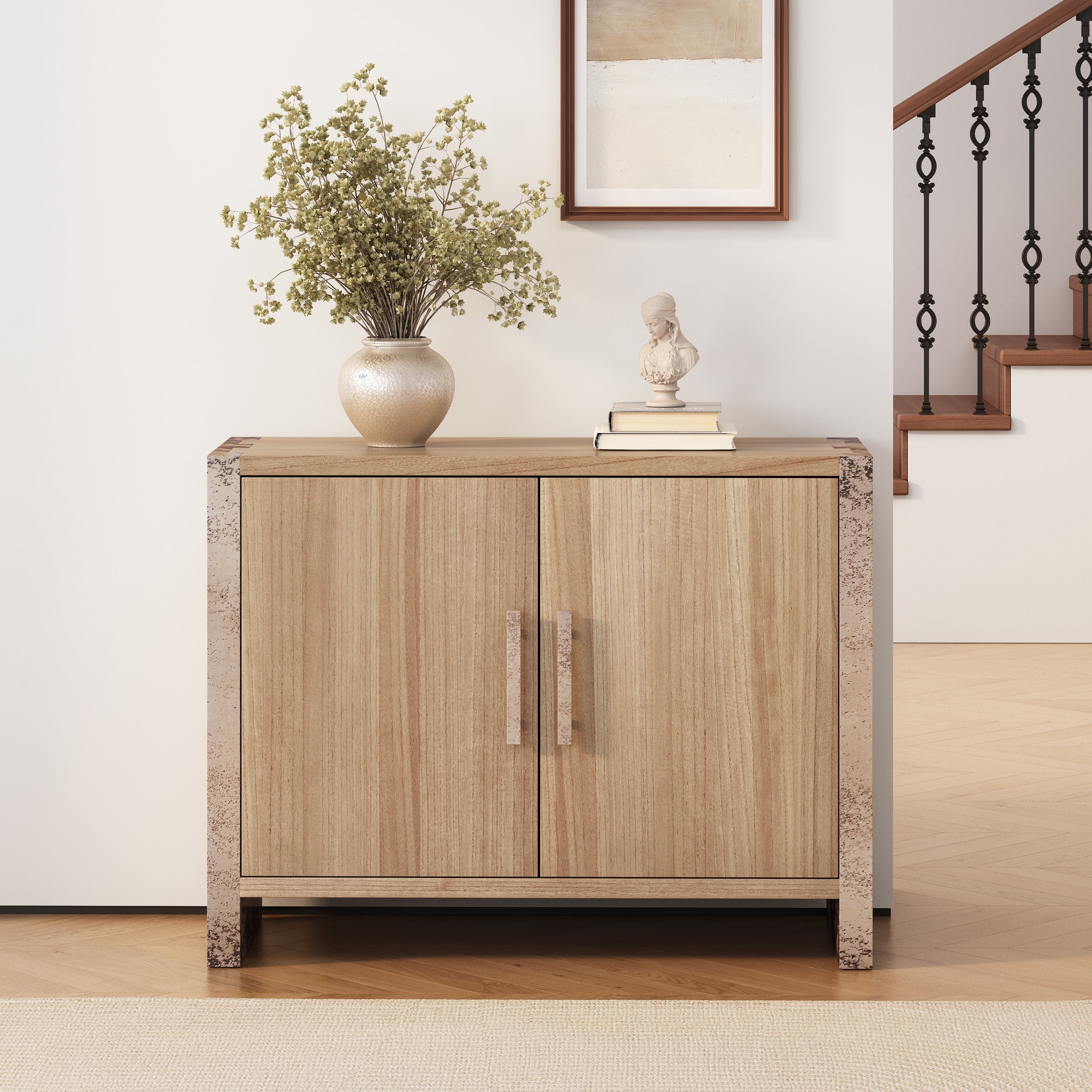 Cmanats Nathan James Kova Natural Cane Rattan Doors Accent Cabinet with