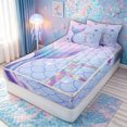 thumbnail image 2 of meiyoeat Mermaid Scale E Initial Zipper Full Size Comforter Sets with Fitted Sheet and 2 Pillowcases for Girls, Ocean Starfish Zipper Bedding Set, Purple Blue, Pink Reversible, 4 Pieces, 2 of 6