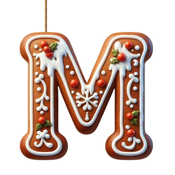26 Alphabet Ornaments for Christmas Tree Candy Cane Initial Letter M Pendant with Berries Pattern Mini Hanging Decorations for Party DIY