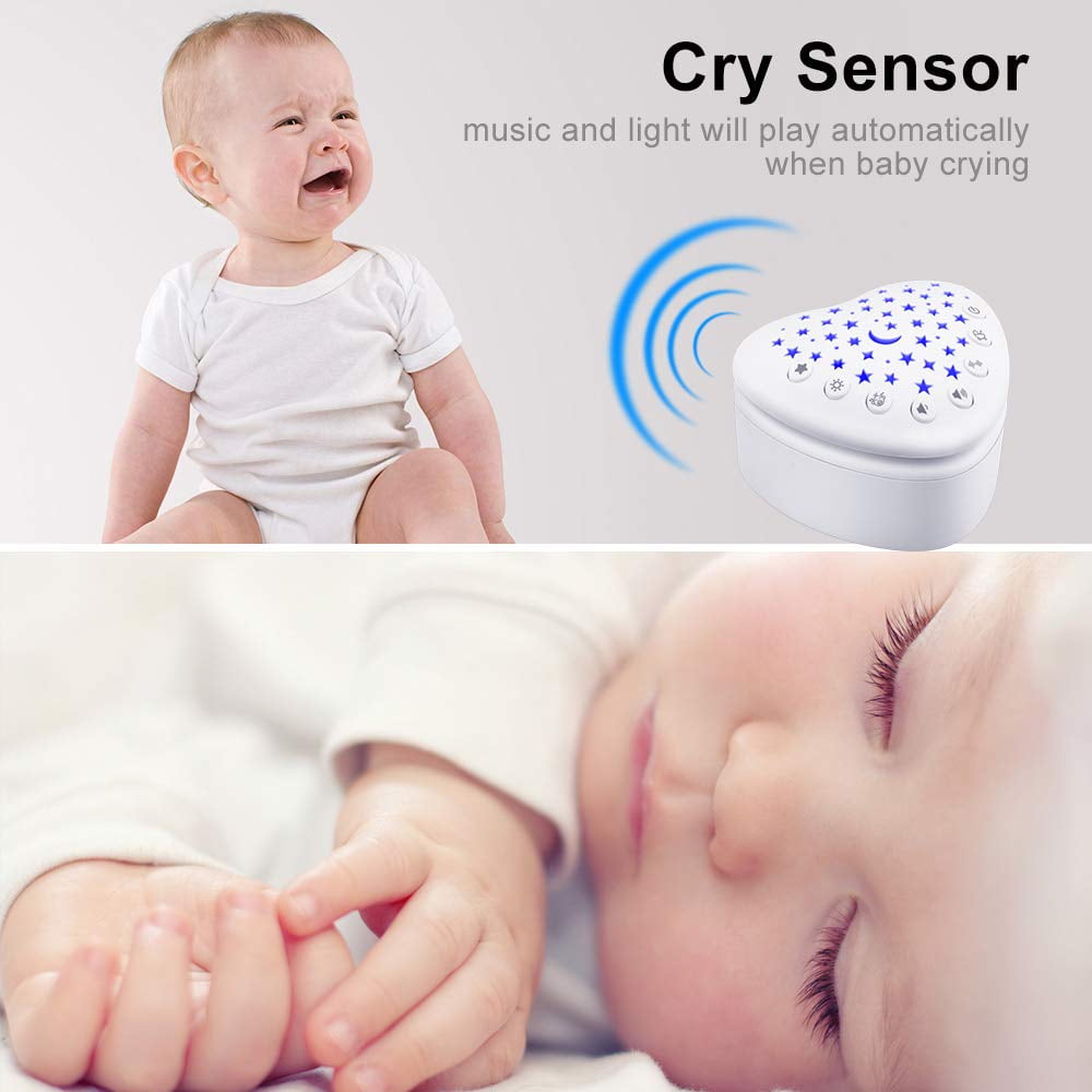 A13 White Noise Machine & Baby Sleep Soother with 15 Soothing Sounds & Projector Night Light Music Box, Cry Sensor, Rechargeable, Portable for Newborns, Toddlers, Attaches to Crib