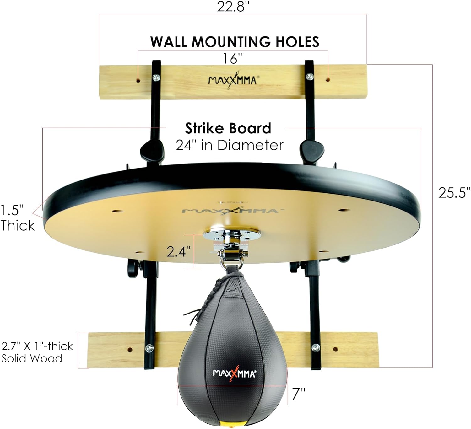 MaxxMMA Heavy Duty Adjustable 24" Speed Bag Platform Kit with 10" x 7" Speed Ball