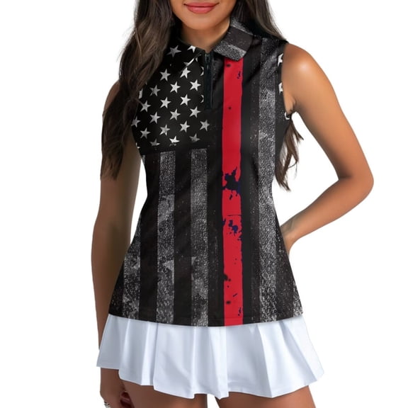 Aplkyhs Black American Flag Golf Tennis Shirts Women's Golf Shirts Soft and Comfortable Lightweight Breathable Fabric Suitable for Golf Enthusiasts Fit Plain