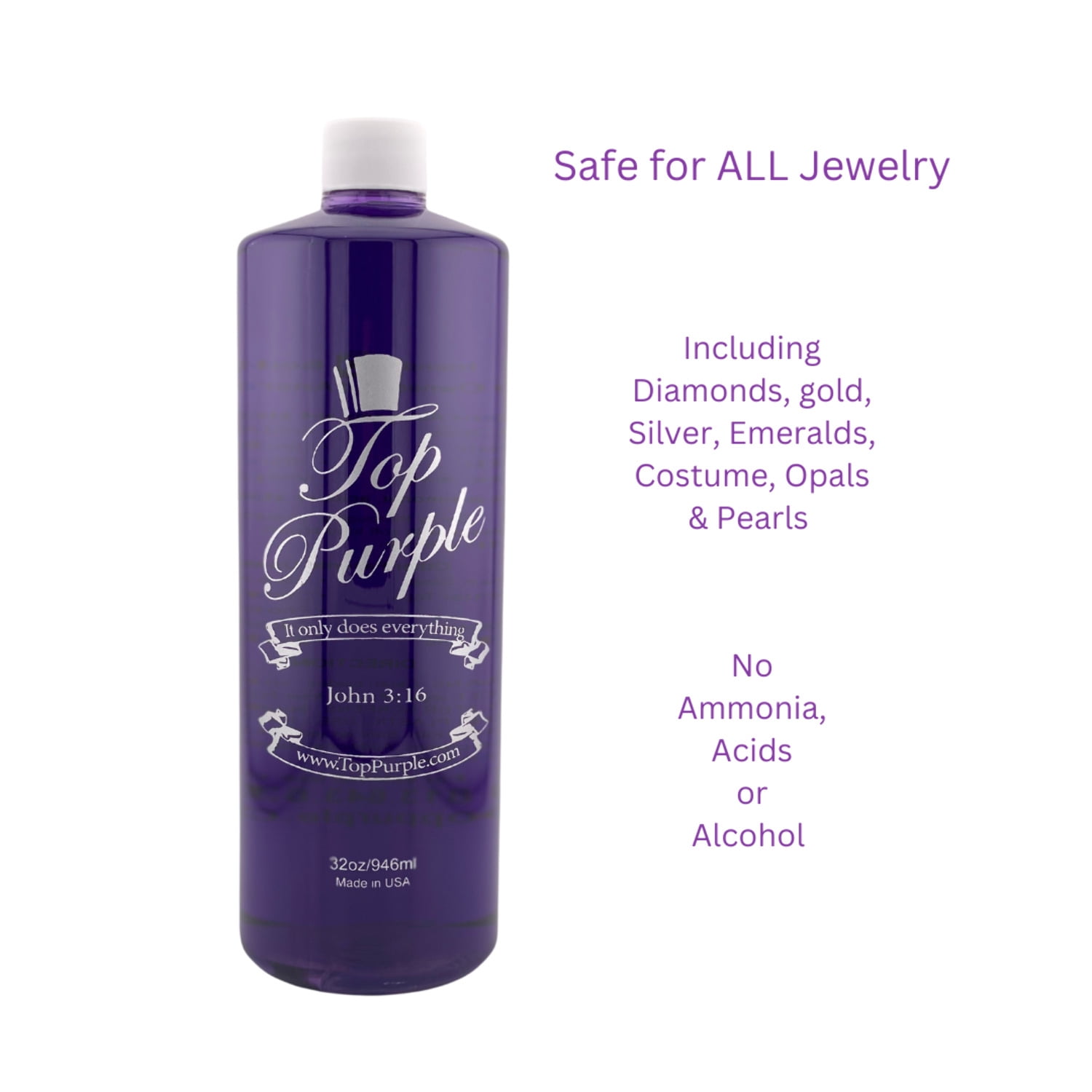 Top Purple Jewelry and More Cleaner - 32 oz. Bottle with Free 2 oz Bottle