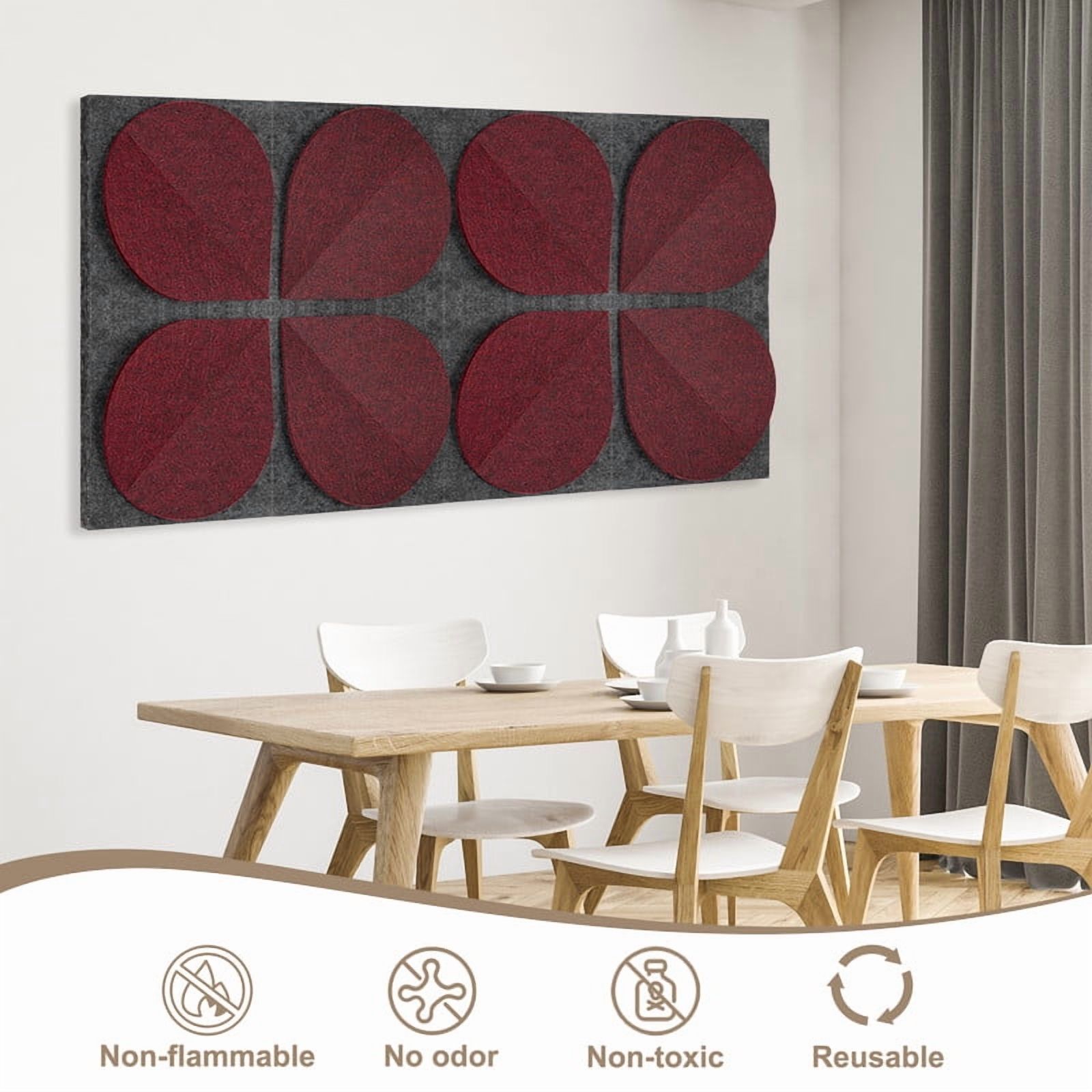 DOLLAR BOSS 8 Pcs Felt Cork Board Tiles, Felt Pin Board Notice Boards, Self Adhesive DIY Bulletin Board Four Leaf Clover Design Pin Board Wall Decor Stickers Memos Photos Display, Dark Red