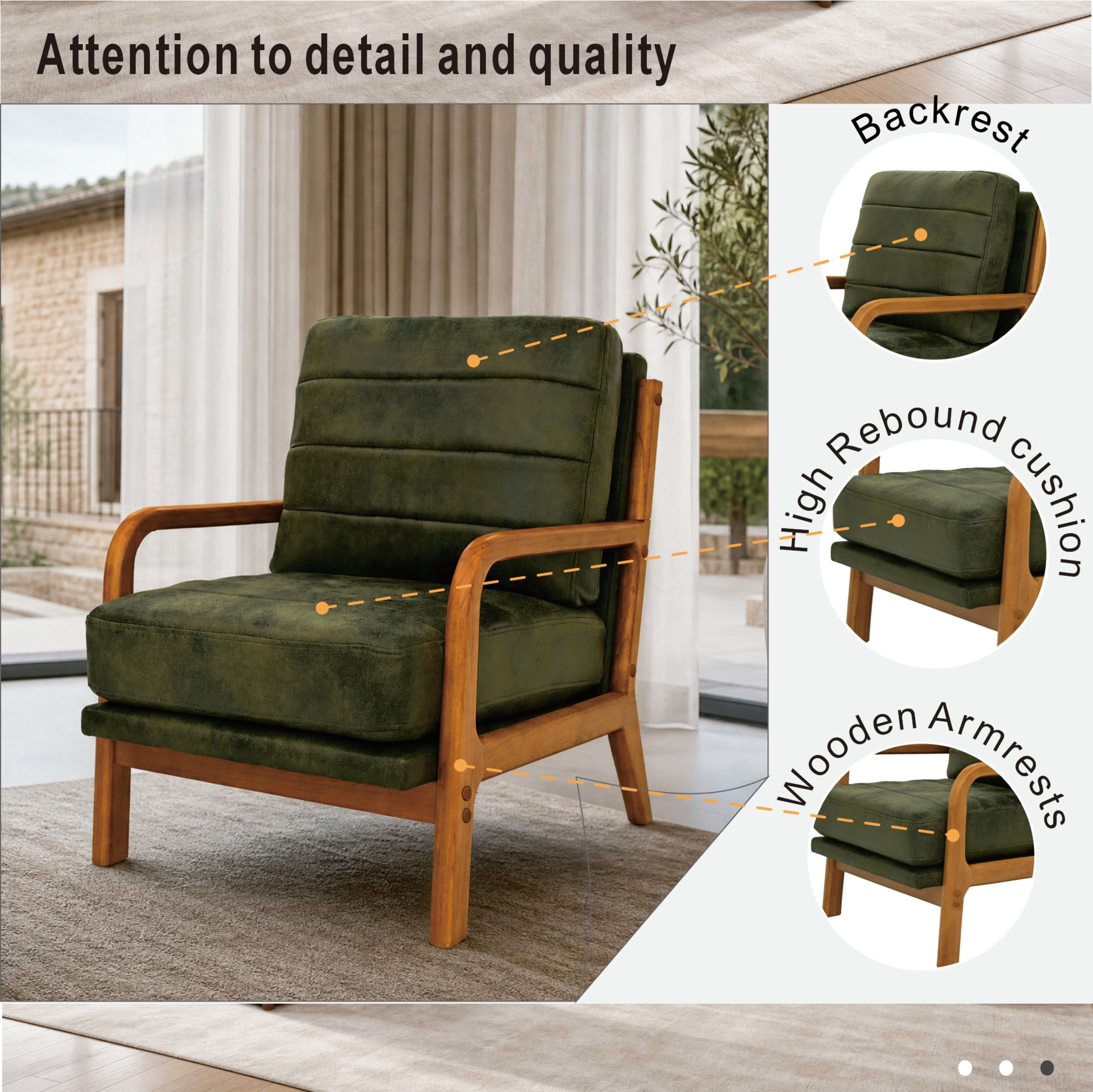 Noble House Mid-Century Modern Foil Fabric Upholstered Accent Chair, Solid Wood Frame, Olive Green