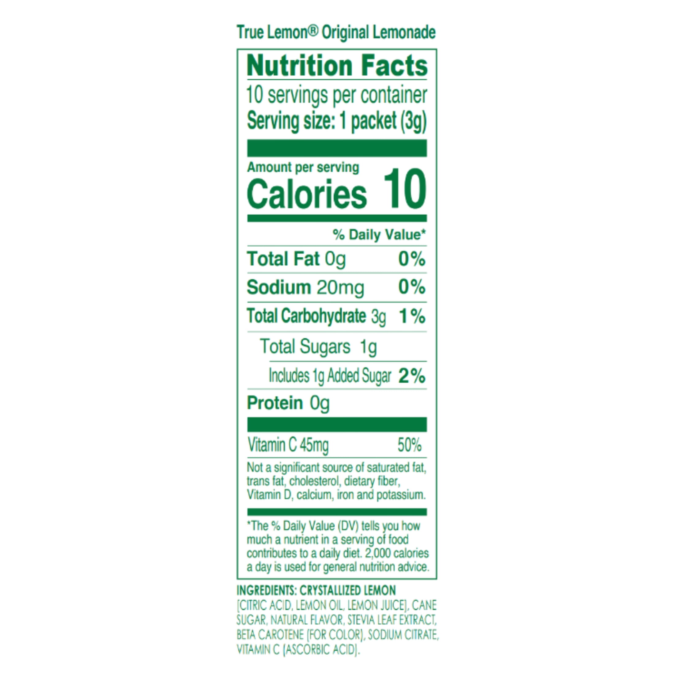 (2 pack) True Lemon Original Lemonade Drink Mix Powder, No Artificial Sweeteners, 1.06 oz., 10 Count Box