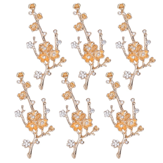 Broche con forma de flor de 6 uds., broche de diamantes de imitación DIY, Pin para zapatos, ropa, decoración de joyería, rama de flor de ciruelo con diamantes de imitación blancos