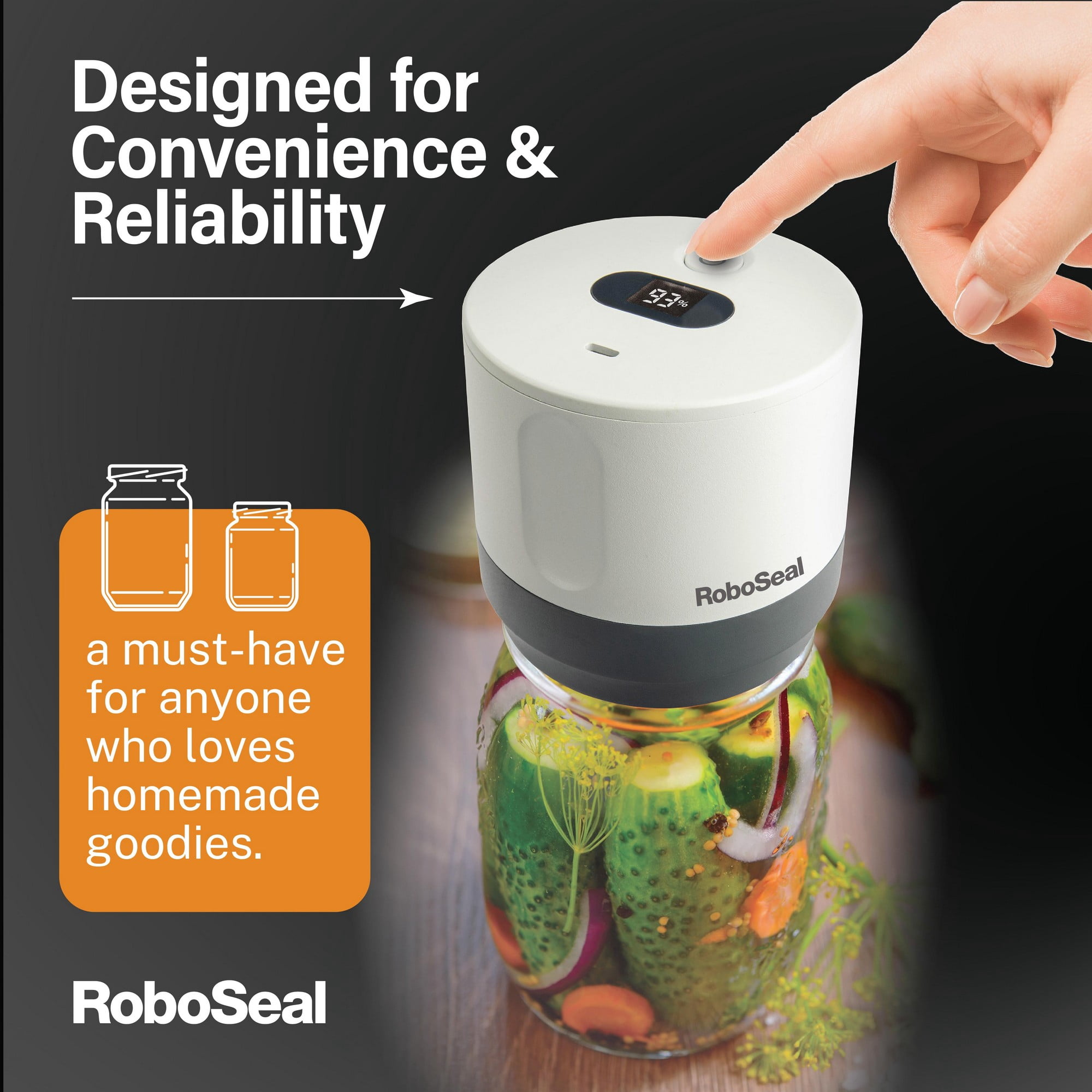 RoboSeal Rechargeable Mason Jar Vacuum Sealer Kit with 10 Lids - 1 Touch Operation, Food Preserver with Auto Stop