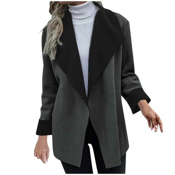 Hueook Suede Jacket Women Teddy Jacket Women Women's Loose Solid Color Lapel Double-sided Plush Thick Cardigan Jacket Black M