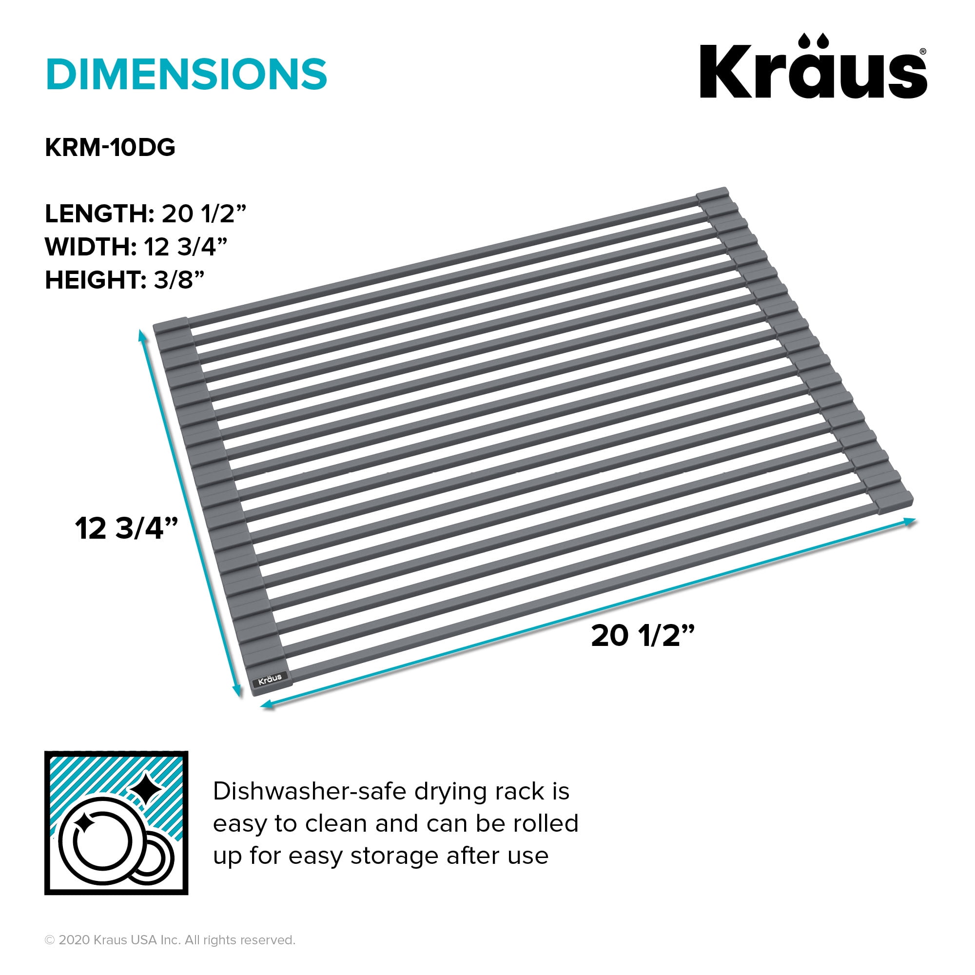 Kraus KDM-KRM-10DG Roll Up Dish Drying Rack - Grey