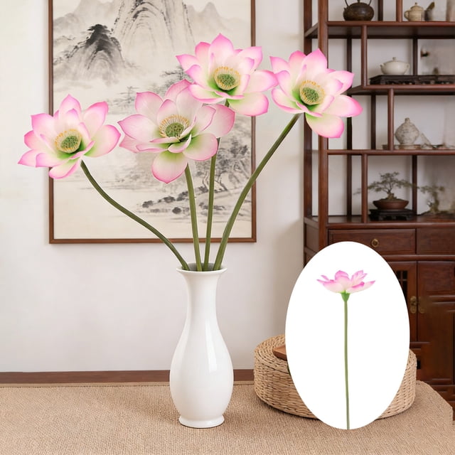 Swiftyle 1 Pcs Artificial Lotuses Flower Spring Summer Decor Realistic One Stems Fake Lotuses For Living Room Pond Decoration Photography Prop Water Feature Table Display