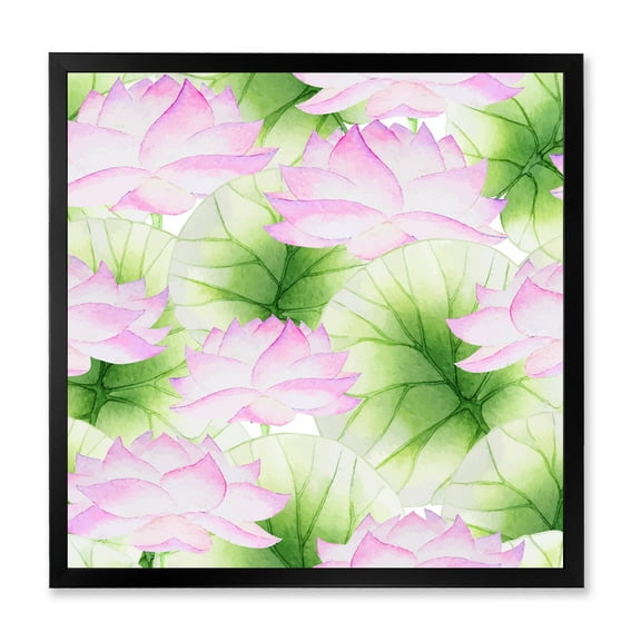 Designart 'Ancient Pink Lotuses In The Pond IX' Traditional Framed Art Print